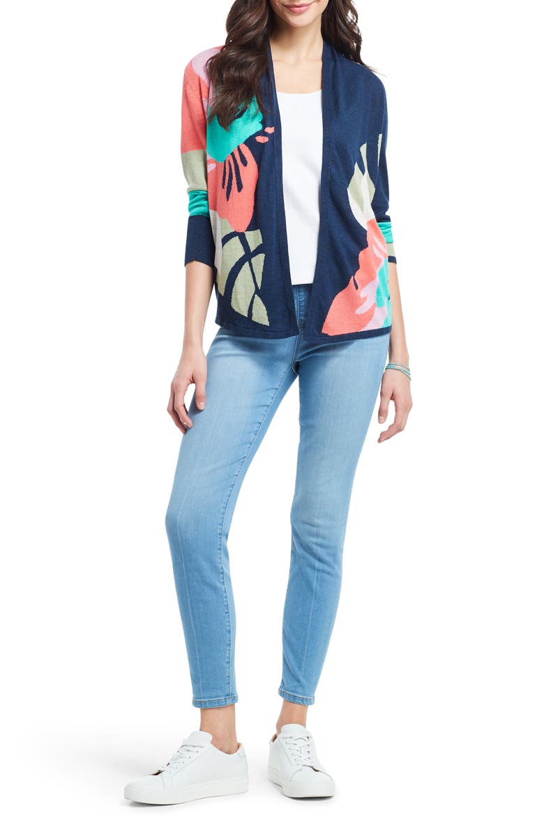 Bursting Petals Knit Cardigan, Alternate, color, INDIGO MULTI
