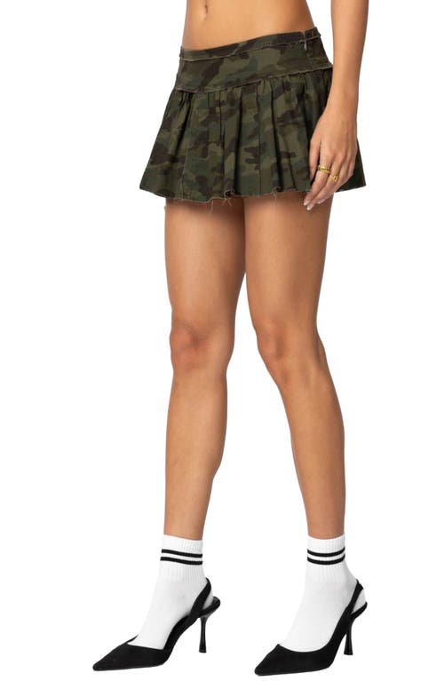 Edikted Camo Low Rise Pleated Miniskort In Olive