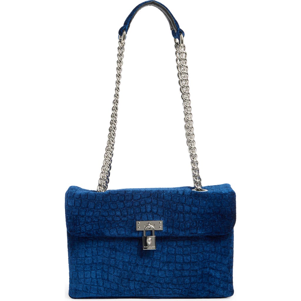 Kurt Geiger London Brixton Velvet Shoulder Bag In Blue