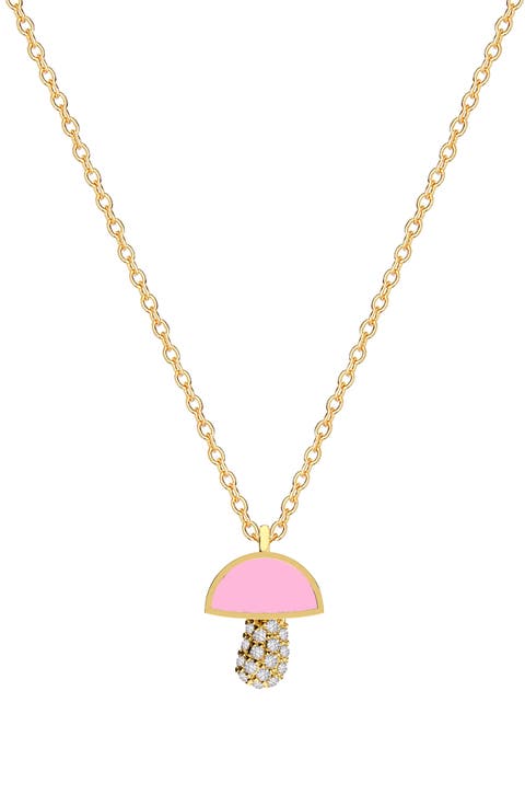 Mushroom Cubic Zirconia Pavè Pendant Necklace