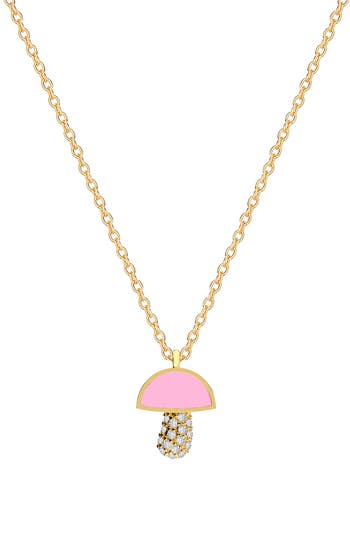 Gabi Rielle Mushroom Cubic Zirconia Pavè Pendant Necklace In Gold/pink