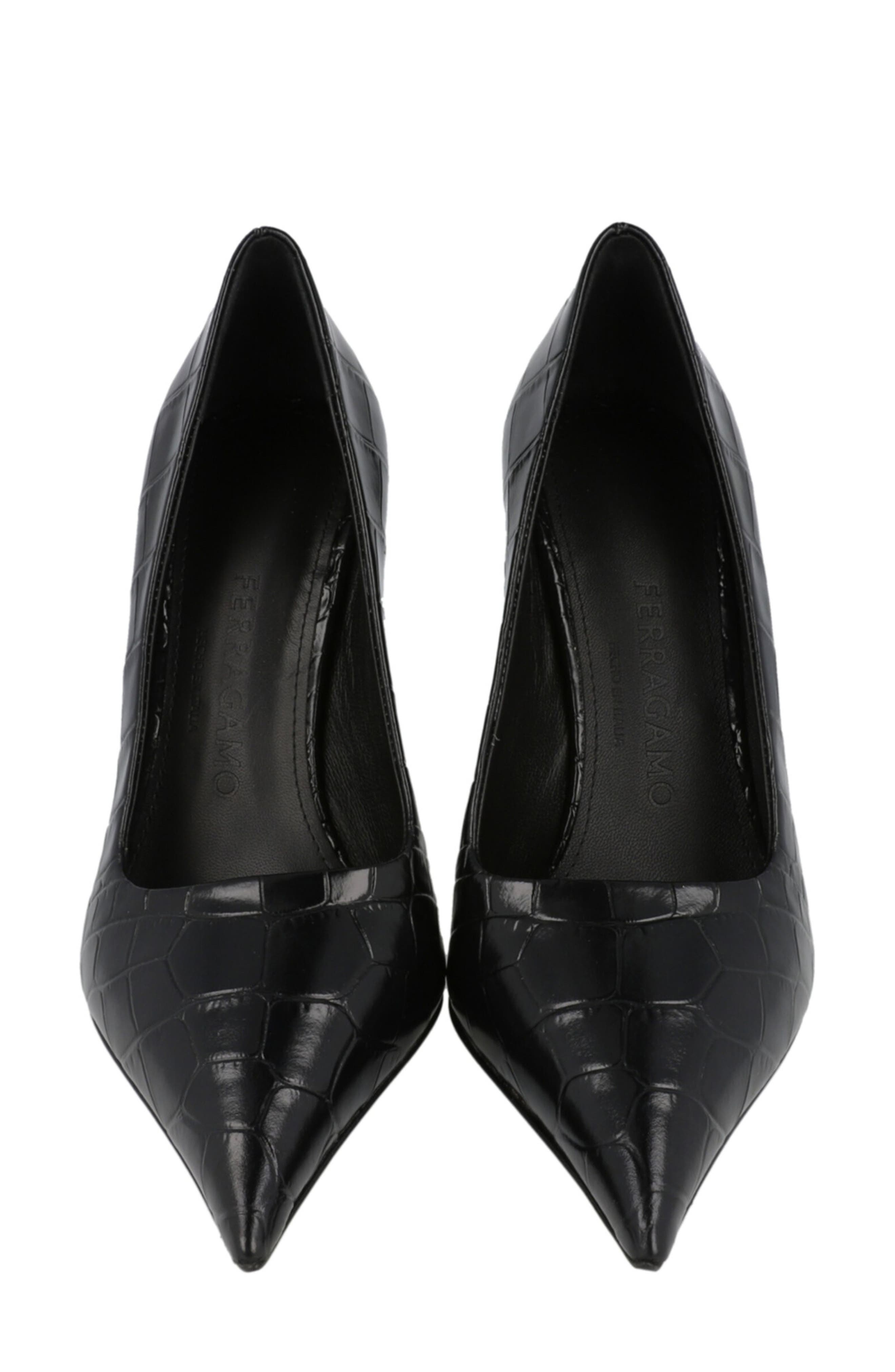 FERRAGAMO Eva Croc Embossed Leather Pump, Alternate, color, Black