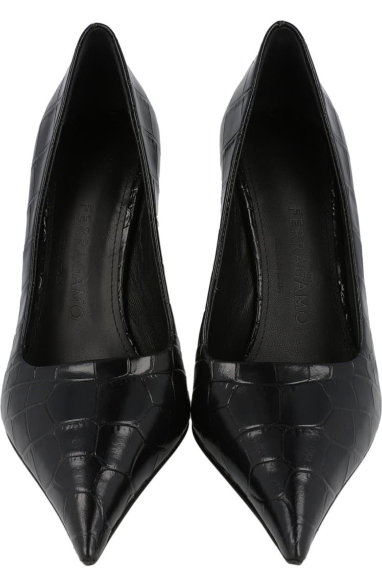 FERRAGAMO Eva Croc Embossed Leather Pump, Alternate, color, Black