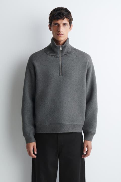 Cotton-Wool Jersey Zip-Up Sweater
