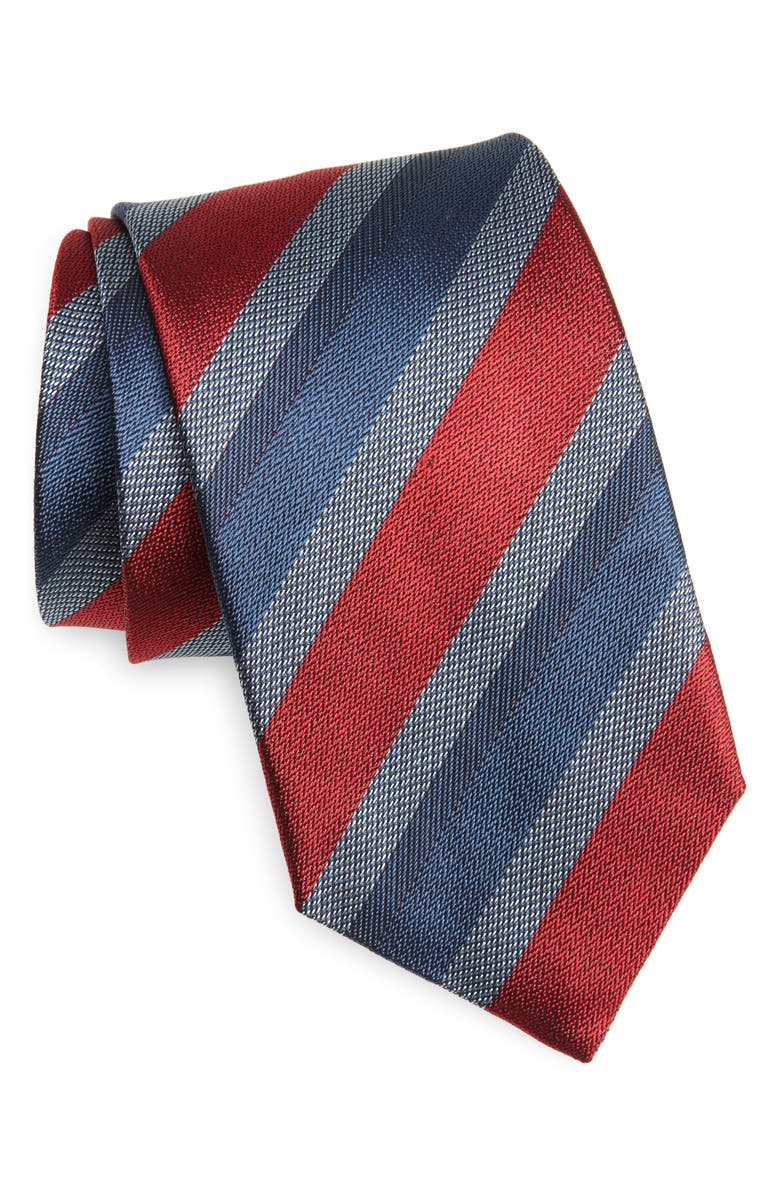 David Donahue Stripe Silk & Cotton Tie, Main, color, Red