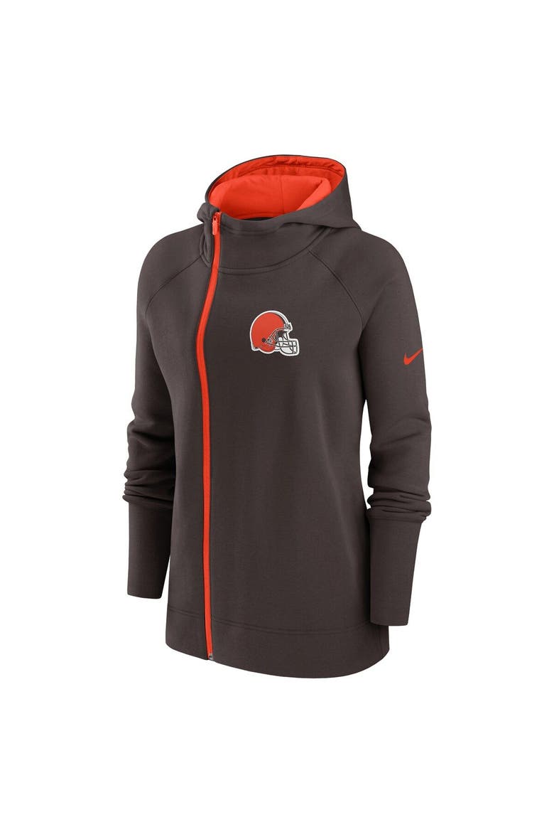 Women's Nike  Brown Cleveland Browns Asymmetrical Raglan Full-Zip Hoodie, Alternate, color, Brown