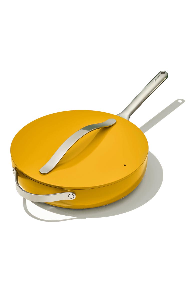 Nontoxic Ceramic Nonstick Sauté Pan with Lid, Main, color, MARIGOLD