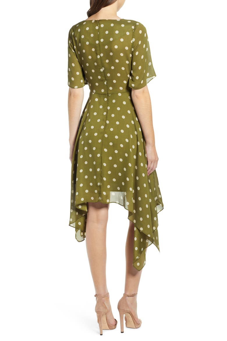 Chriselle Lim Marie Handkerchief Hem Midi Dress, Alternate, color, CREAM/ OLIVE
