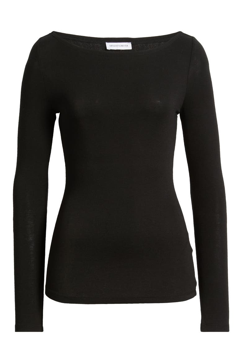 LANE BOAT NECK TOP, Alternate, color, BLACK