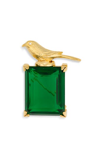 Cz By Kenneth Jay Lane Crystal Bird Brooch In Polished Gold