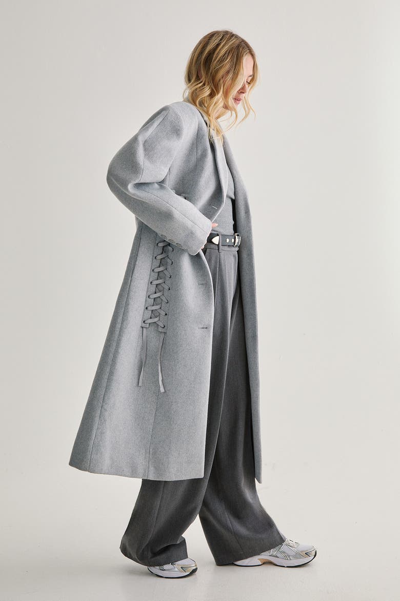 Premium Corseted Detail Maxi Coat, Alternate, color, Grey