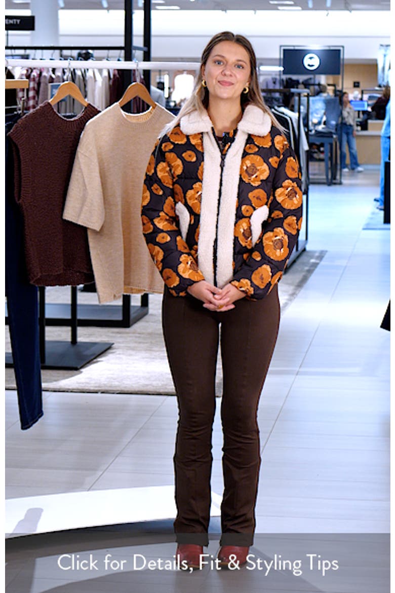 Sugar Water Resistant Floral Puffer Jacket with High Pile Fleece Trim video