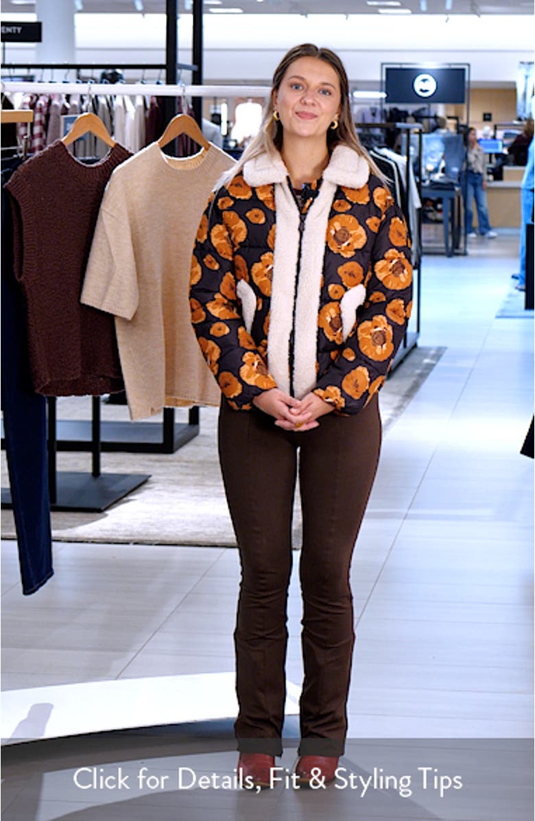 Sugar Water Resistant Floral Puffer Jacket with High Pile Fleece Trim, sales video thumbnail