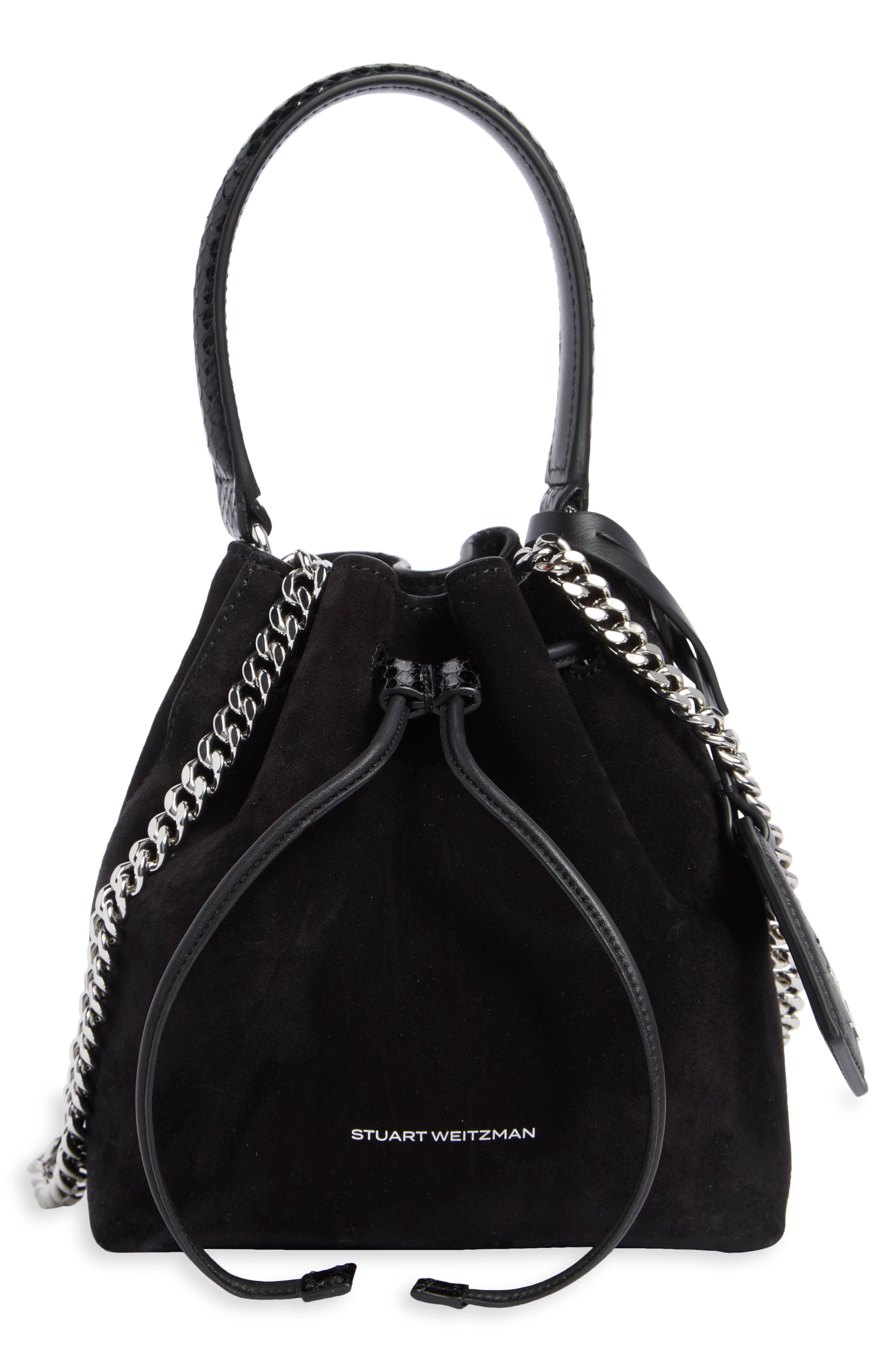 Stuart Weitzman Mini Rae Suede Bucket Bag, Main, color, 