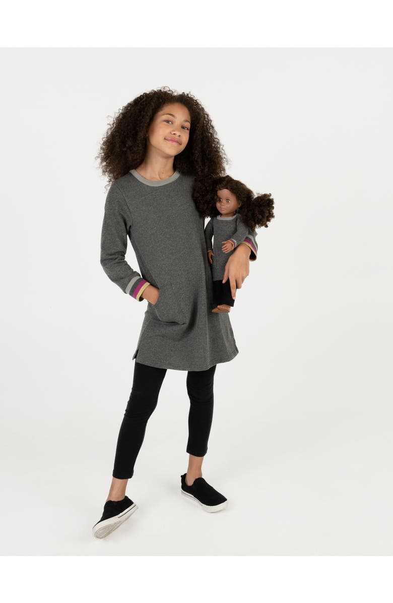 Leveret Girls Sweatshirt Dress with Matching Doll Dress, Alternate, color, Dark Gray