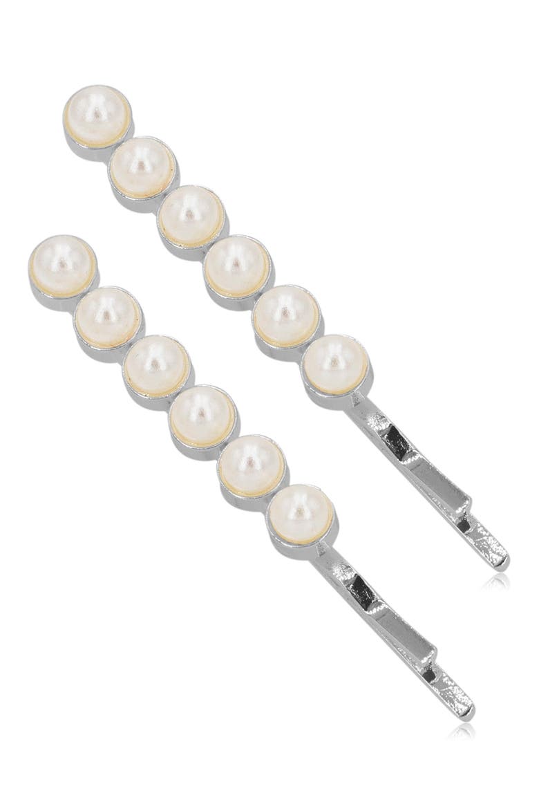 Kalene Crystal & Pearl Bobby Pins (Nordstrom Exclusive), Main, color, SILVER