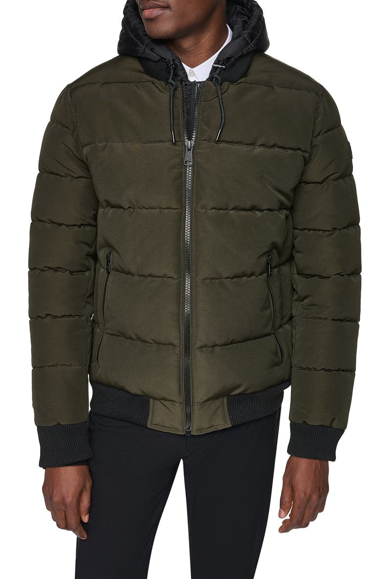 Oxford Hooded Quilted Bomber Jacket, Main, color, OLIVE