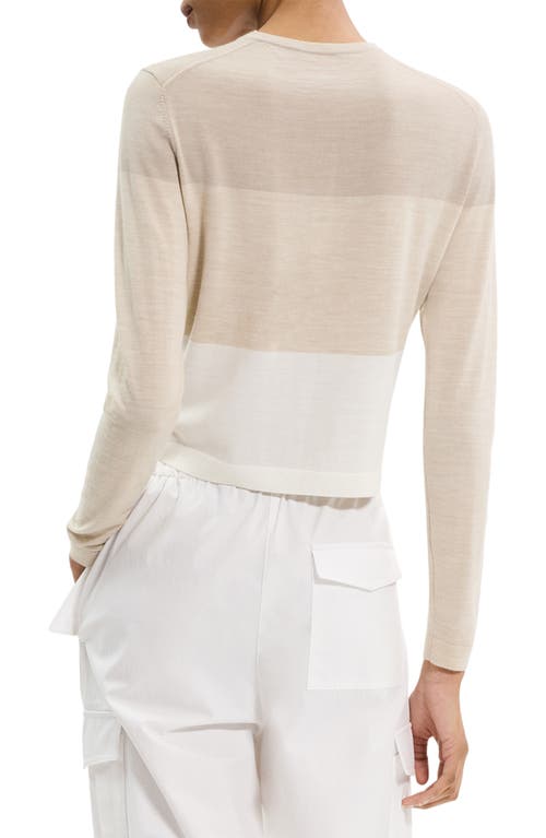 Theory Merino Wool Crewneck Cardigan Sweater In White