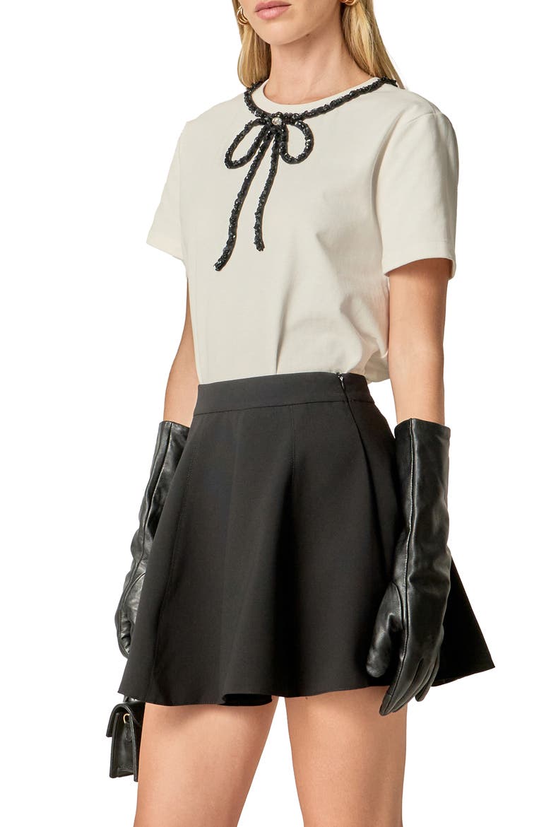 Beaded Bow Cotton T-Shirt, Alternate, color, WHITE