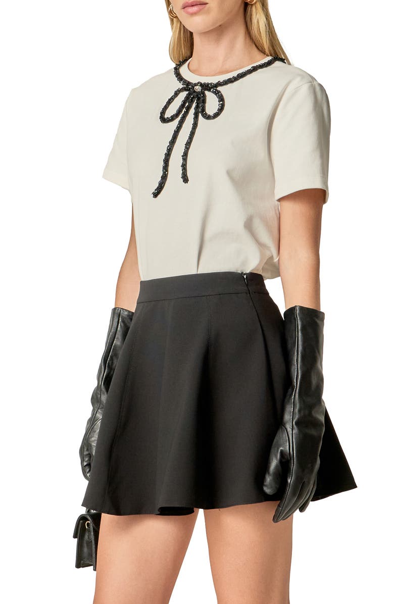 English Factory Beaded Bow Cotton T-Shirt, Alternate, color, White