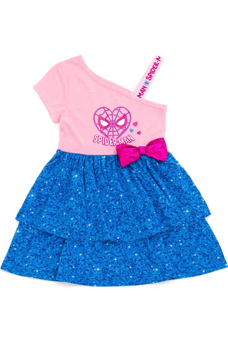 Spider-Man Sleeveless Dress, Main, color, Pink Blue Spiderman