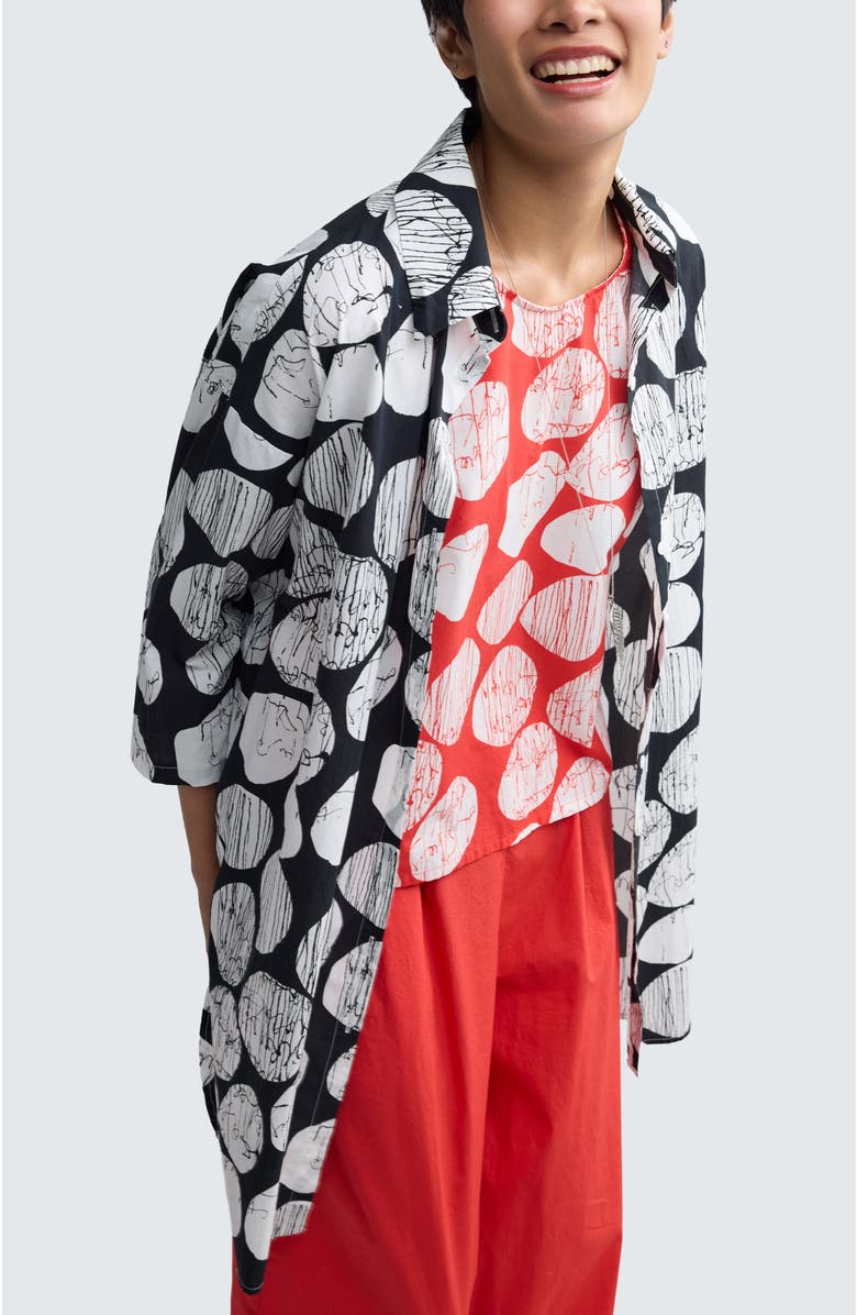 LUUKAA Niva Printed Poplin Shirt-Tunic, Alternate, color, Black Print