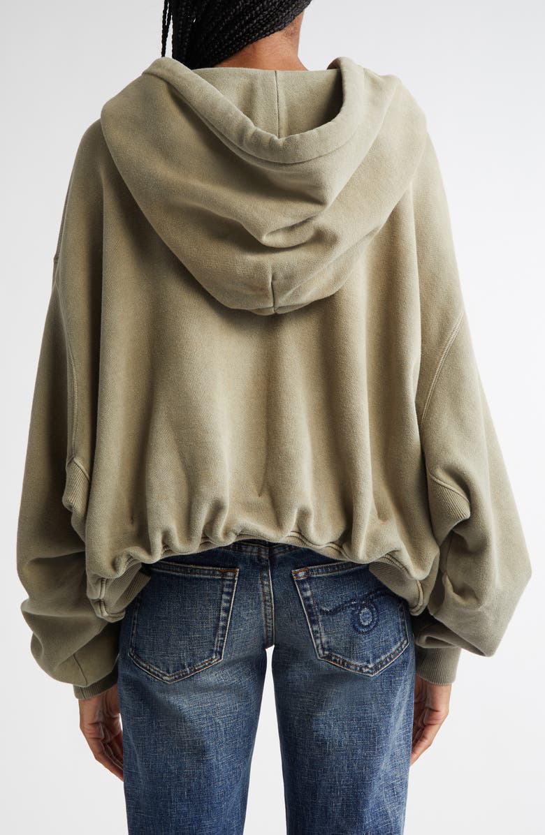 R13 Balloon Bubble Hem Cotton Fleece Zip Hoodie, Alternate, color, 