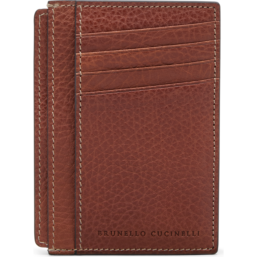 Brunello Cucinelli Calfskin Card Case In Copper