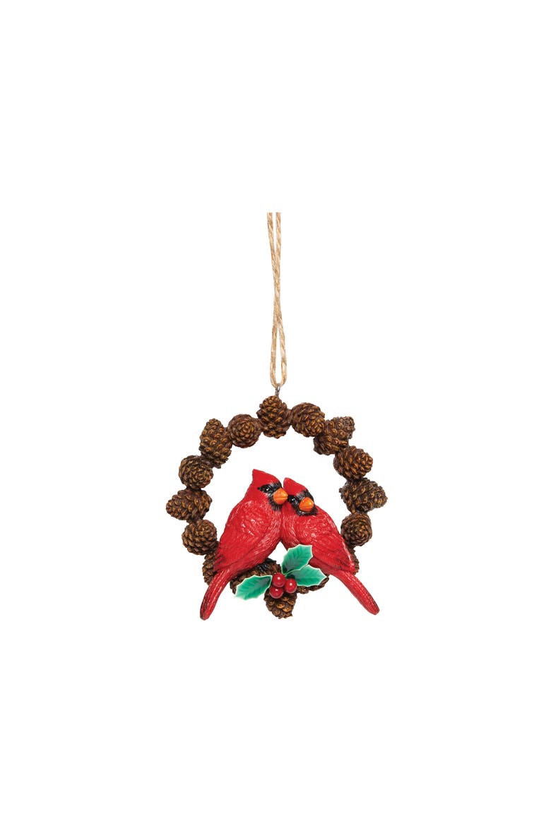 Paired Cardinals Pinecone Wreath Christmas Ornament, Main, color, Red