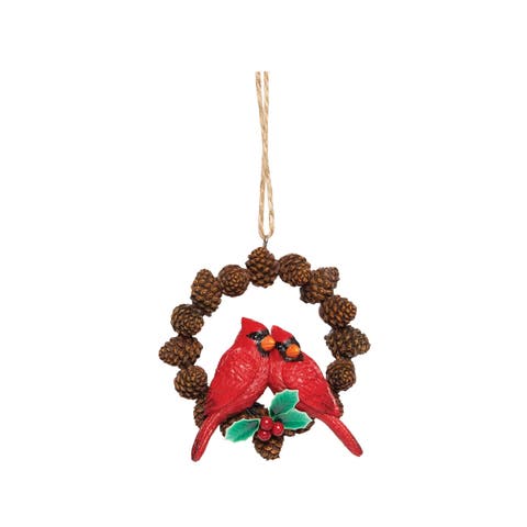 Paired Cardinals Pinecone Wreath Christmas Ornament