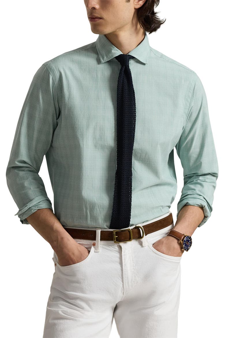 Classic Fit Glen Plaid Cotton Button-Up Shirt, Main, color, POWDER SAGE WHITE