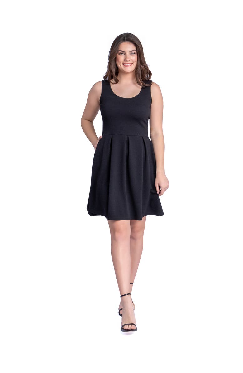 24seven Comfort Apparel Sleeveless Pleated Skater Dress with Pockets, Main, color, Black