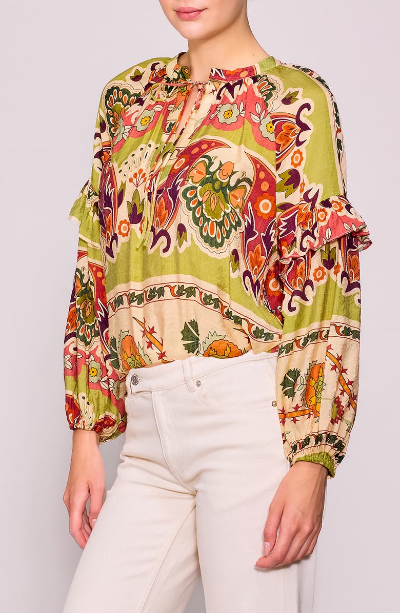 MELLODAY Print Woven Top, Alternate, color, Green Multi