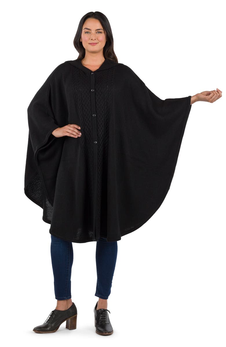 Patricia Nash Hooded Button Front Cape, Alternate, color, Blck