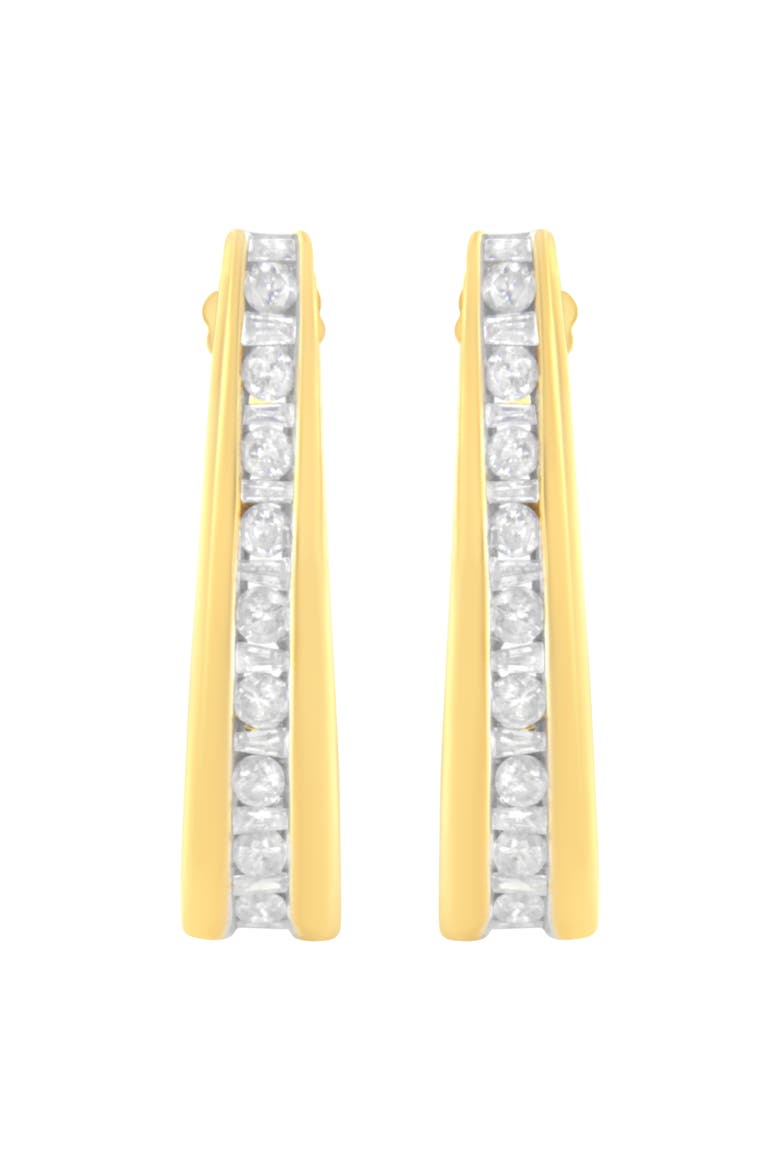 10K Yellow Gold 1 Ct Channel Diamond J-Hoop Earrings, Alternate, color, Yellow