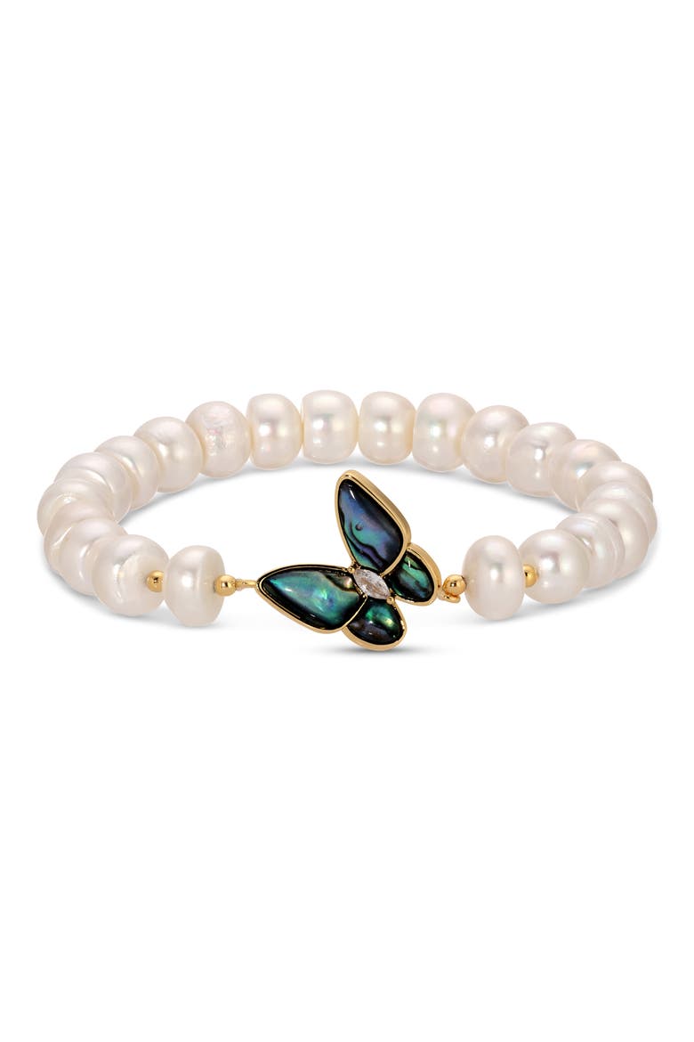 Mort Bleu Set of 2 Butterfly & Imitation Pearl Bracelets, Alternate, color, GOLD