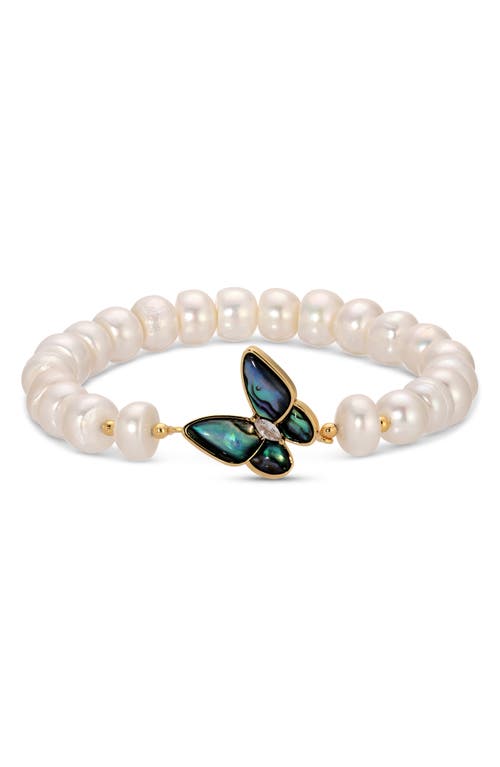 Eye Candy Los Angeles Mort Bleu Set Of 2 Butterfly & Imitation Pearl Bracelets In Gold