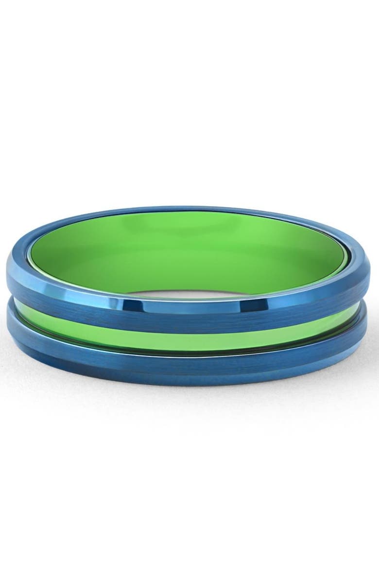 Men's Brushed Blue Tungsten Green Aluminum Ring 6mm Wedding Band, Main, color, Tungsten