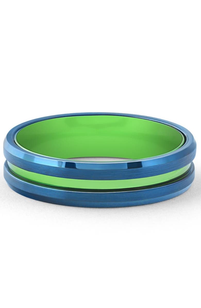 Bliss Diamond Men's Brushed Blue Tungsten Green Aluminum Ring 6mm Wedding Band, Alternate, color, Tungsten