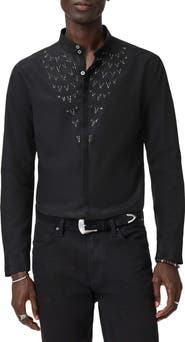 John Varvatos Lex Embellished Band Collar Silk & Wool Button-Up Shirt