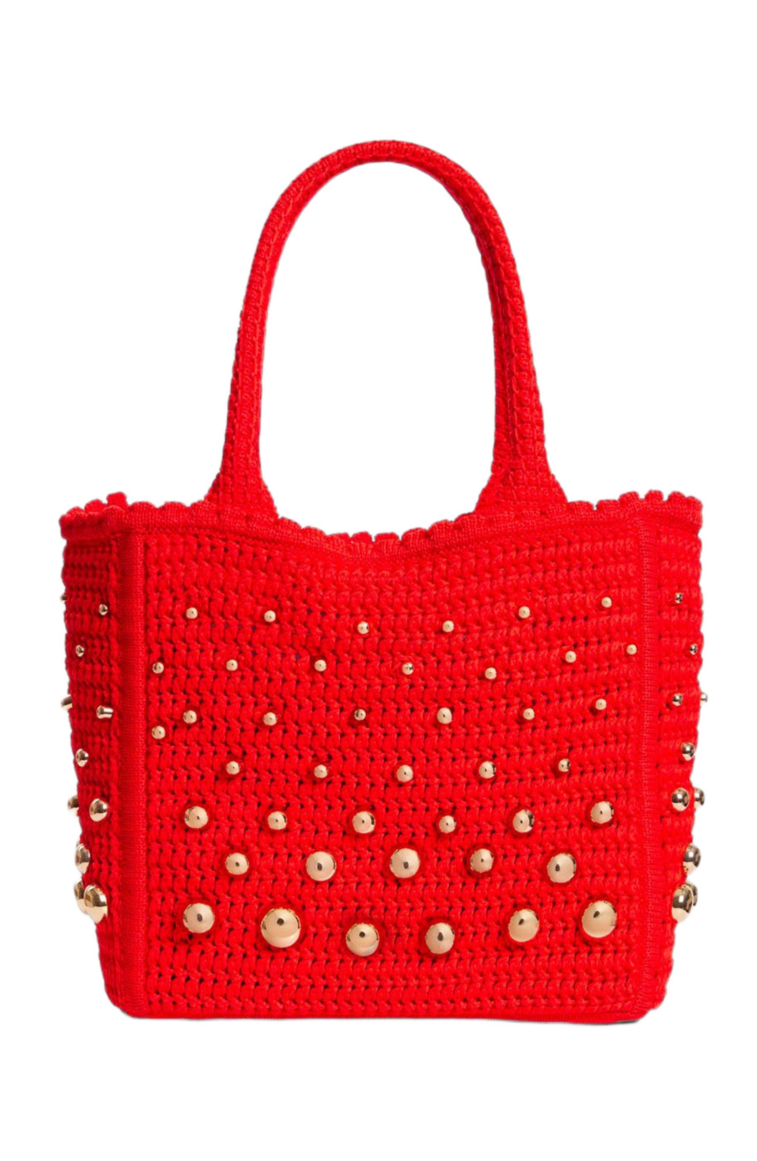 SANDRO Studded crochet bag, Alternate, color, Red