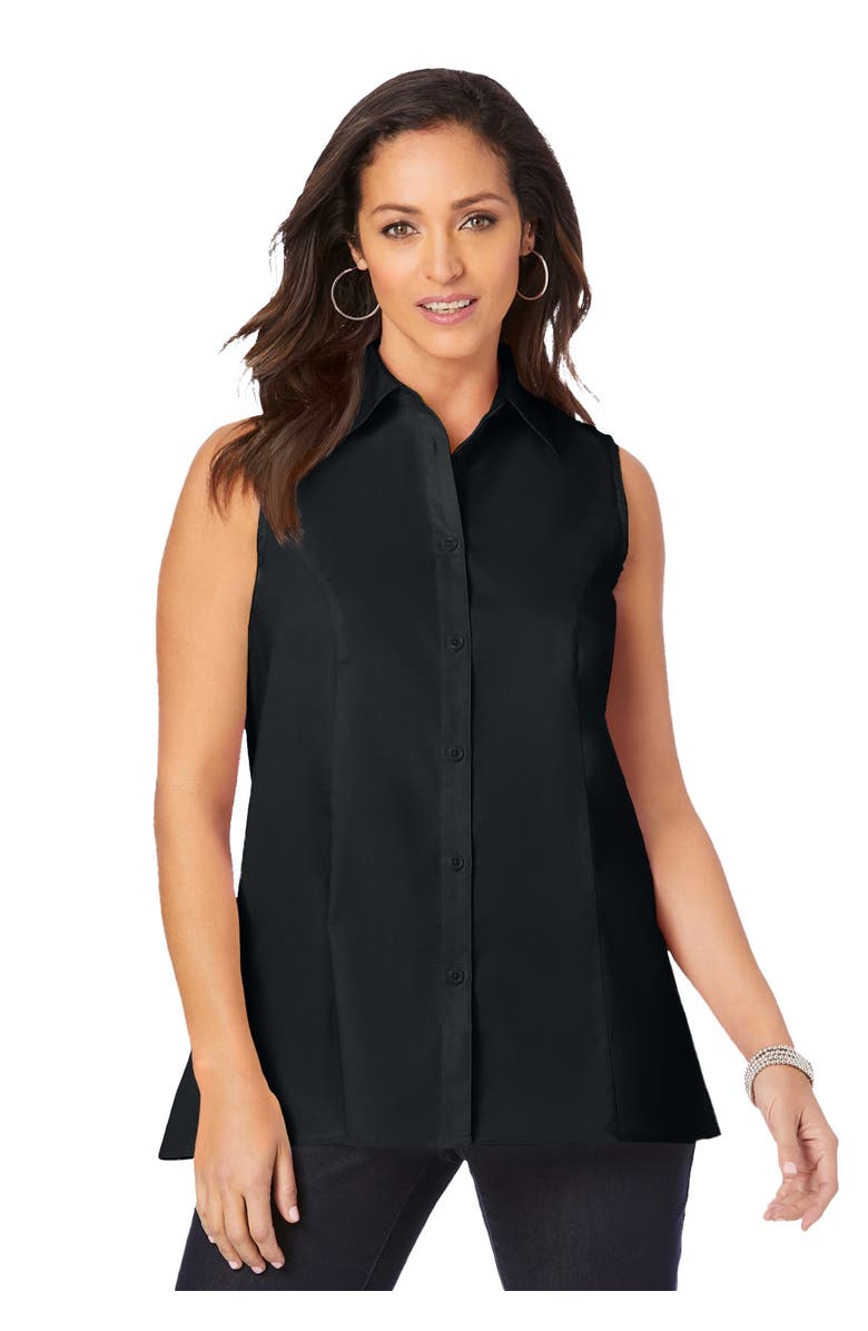 Jessica London Stretch Cotton Poplin Sleeveless Shirt, Alternate, color, Black