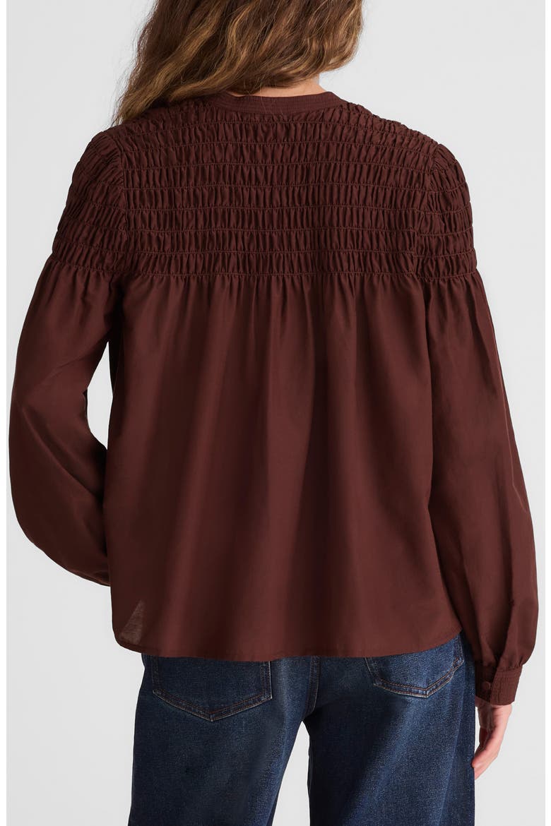 Smocked Cotton & Silk Top, Alternate, color, CHOCOLATE RAISIN