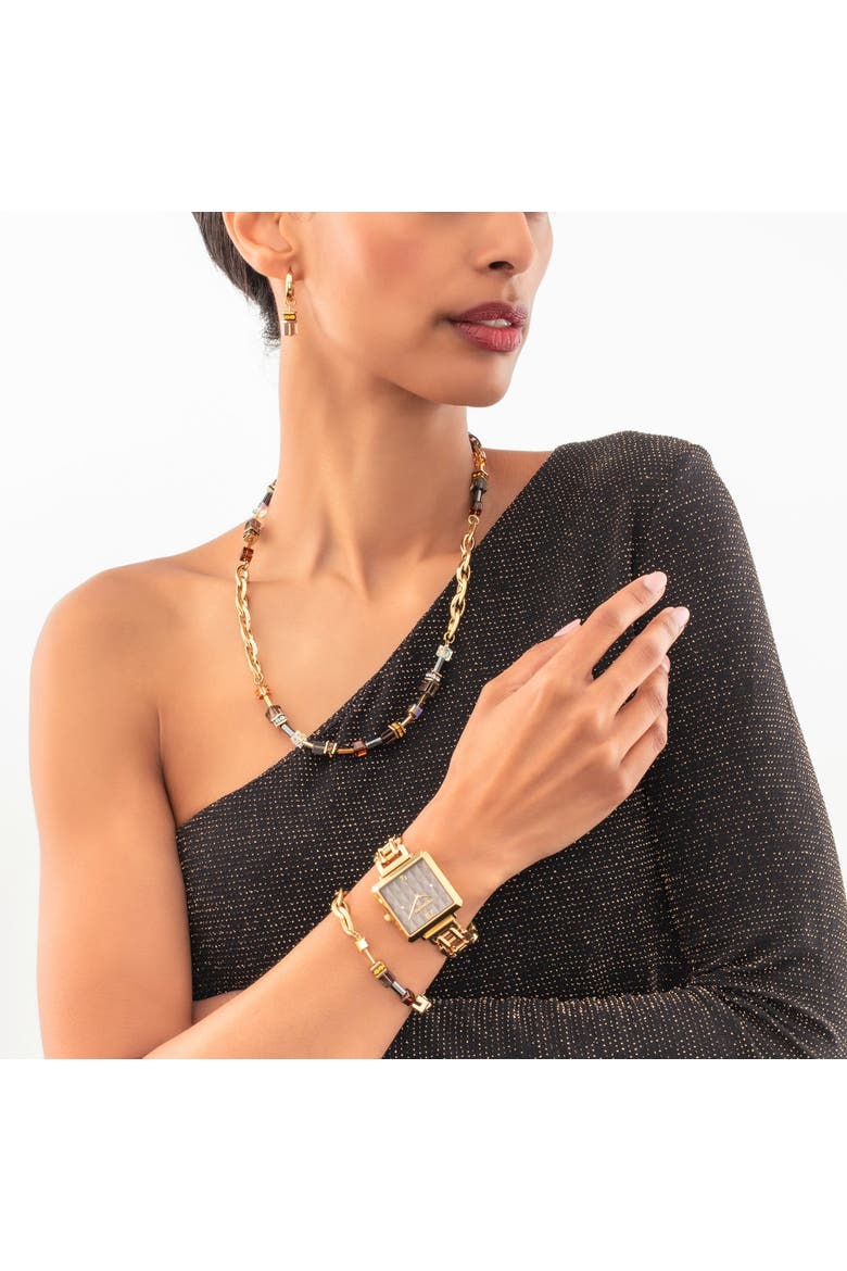 Geocube Chunky Chain Gold Bracelet, Alternate, color, Brown