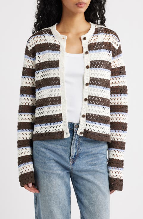 Stripe Pointelle Cardigan
