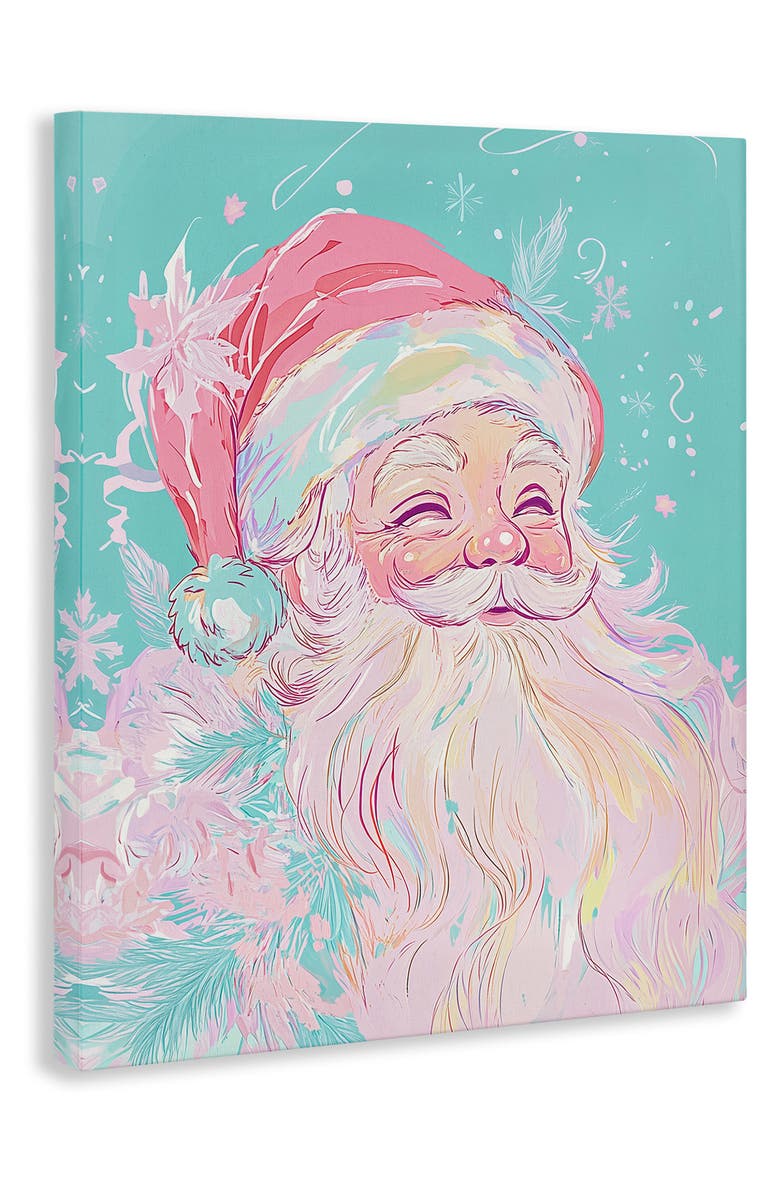 Stupell Industries Pastel Jolly Santa Claus Canvas Wall Art, Alternate, color, Blue