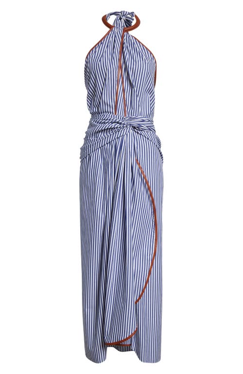 Johanna Ortiz Centro Del Cielo Striped Halter-neck Midi Dress In Blue