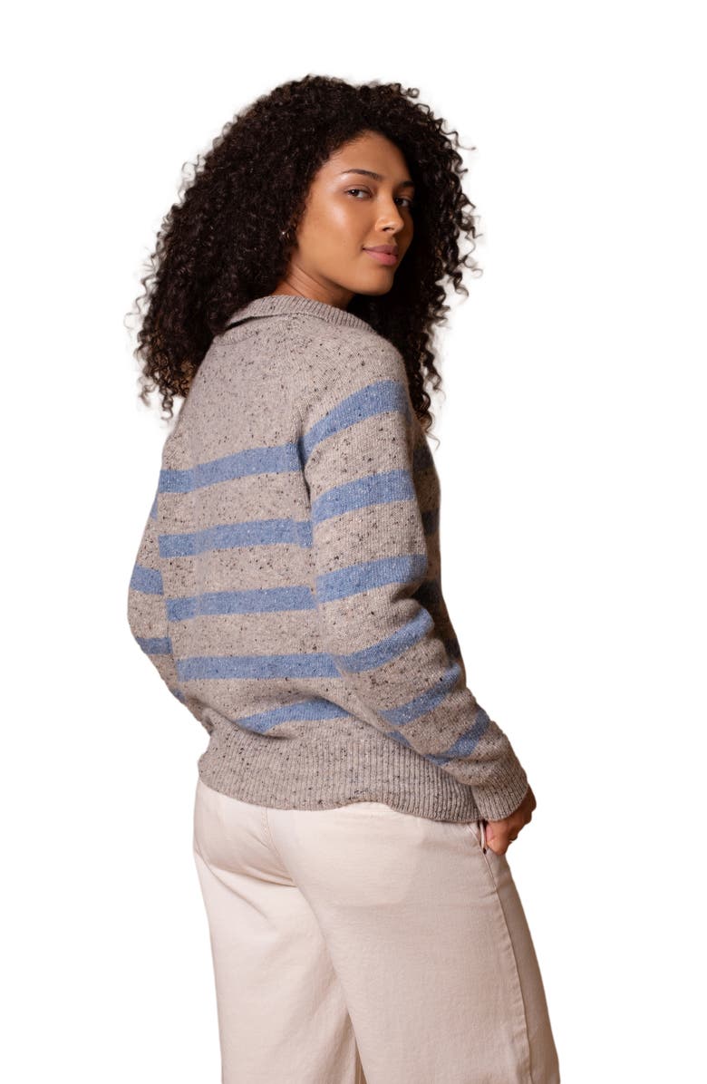 Celtic & Co. Donegal Striped Polo Sweater, Alternate, color, Oatmeal Stripe