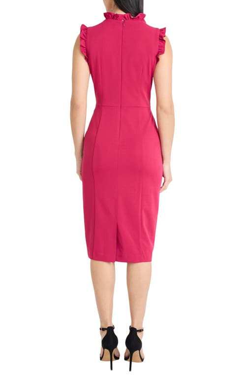 Maggy London Ruffle Mock Neck Sheath Dress In Pink