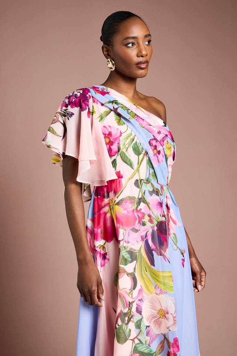 Floral Printed Chiffon Dress, Alternate, color, Light Blue